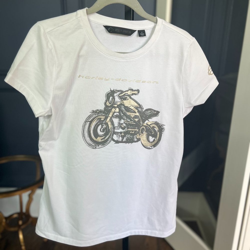Harley Davidson Livewire Motorcycle Tee T-Shirt Sz M White Graphic Crew Neck